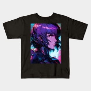 Cybernetic Journeys: Ghost in the Shell Aesthetics, Techno-Thriller Manga, and Mind-Bending Cyber Warfare Art Kids T-Shirt